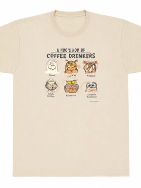 A Hoo’s Hoo of Coffee Drinkers Owl Graphic Tee | Cream | No Tag
